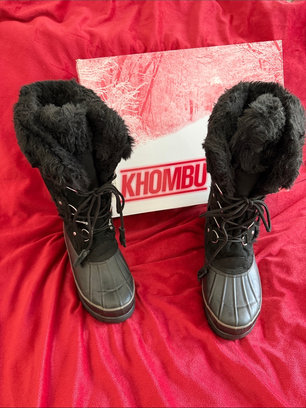 Khombu Black Women's Lace-Up Faux-Fur Winter Boots